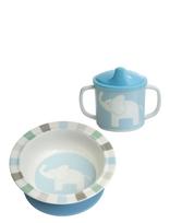Rätt Start - Elephant, Bowl And Cup, Blue - Vakarienės rinkiniai - Marga / raštuota