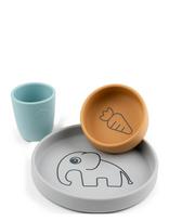 Done By Deer - Silicone Dinner Set Elphee Grey/Mustard/Blue - Vakarienės rinkiniai - Marga / raštuota