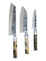 Satake - Satake Knife Set, Kiritsuke, Santoku And Petty - Peilių rinkinys - Marga / raštuota