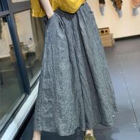 Vasarinės Culotte Kelnės Aukštu Liemeniu Klostuotos Įstriža Kišenė A formos Plačios Kojos Dengiančios Tarpslangą Patikrintos Spaudos Kelnės M