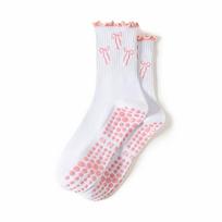 Casual Non-Slip Grip Pilates Socks Breathable Cotton Yoga Socks Ruffled Edge Embroidered Floor Socks for Women One Size
