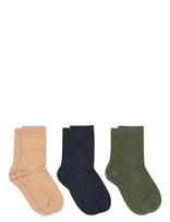 Mp Denmark - Wool Rib Socks - 3-Pack - Kojinės - Smėlio