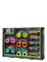 Hot Wheels - Monster Trucks Glow In The Dark Multipack, 10 Toy 1:64 Vehicles: 5 Trucks & 5 Cars - Žaislinis automobilis - Marga / raštuota