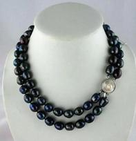 Gorgeous 10mm natural south seas black pearl necklace 18-19inch white