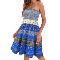 Susiūta suknelė moterims Vasarinės suknelės moterims Paplūdimio apdangalai Susiūta Boho gėlių rašto suknelė M mėlyna