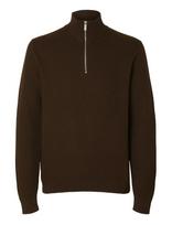 Selected - Slmdane Ls Knit Reg Struc Half Zip Noos - Megztinis su užtrauktuku - Ruda