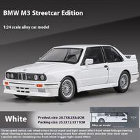 1:24 mastelio BMW M3 E30 1988 m. Superautomobilio lydinio modelis Lenktyninio automobilio žaislas Metalinis lietas Garso ir šviesos automobilio žaislai vaikams Transporto priemonės dovanos balta