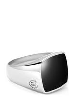 Nialaya - Men's Silver Signet Ring With Onyx - Žiedas - Sidabro