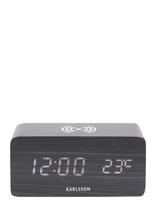 KARLSSON - Alarm Clock Block W. Phone Charger Led Black Veneer, White Led - Žadintuvas - Juoda