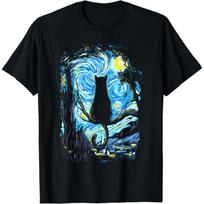 MICKAATE Starry Night Cat, Van Gogh Cat T-Shirt-Best Dad Ever Tshirt-Skull Shirts for Men-Mens Novelty T Shirts Mens Graphic Tee Shirts Black S juoda