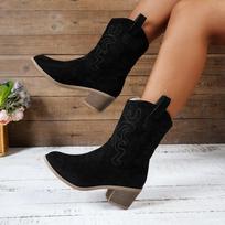 Moteriški Batai 2026 Nauji Kaubojiški Retro Odiniai Ankle Boots Patogūs Siuvinėti 2026 Rudens Seksualūs Aukšti Trumpi Batai Botas Mujer 36 juoda
