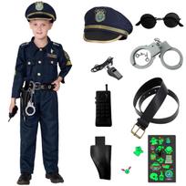 GOKEI Police Costume for Authentic Perfect for and Includes and Perfect as a Christmas Gift for and Size M Kids, 9-Piece Set, Halloween, Boys, Kids. mėlyna