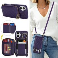 Crossbody Cards Solt Wallet Flip Leather Phone Case For iPhone 17 Pro Max 16 Plus 15 14 13 12 11 Zipper Anti Slip Ring Bag Cover iPhone 15 violetinė