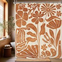 Kaimiškas rudas gėlių augalų dušo užuolaida žemės spalvų bohemiško stiliaus 72x72 coliai W60H190(CM)-1 Pcs
