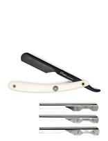 Parker - Ptawk - Adjustable Push With 3 Blade Option White Handle Barber/Straight Razor - Skrudintuvas - Sidabro