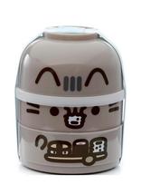Puckator - Pusheen The Cat Foodie Clip Lock Stacked Bento Lunch Box With Cutlery - Pietų dėžutė - Smėlio