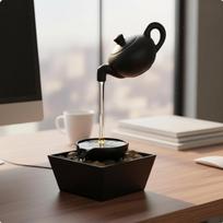 Levituojantis arbatinukas vandens fontanėlis, maitinamas per USB, su LED srauto ornamentu biurui, svetainei Teapot