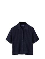 Lexington Clothing - Short Sleeve Cable Knitted Polo Cardigan - Polo marškinėliai - Tamsiai mėlyna