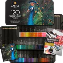 Castle Art Surprise Watercolor Pencil Set of 120 Vibrant Pigments Draw and Color at the Same Time For Adult Artists and Professionals Comes in a gray