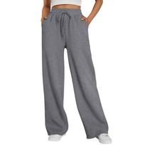 Wide Leg Sweatpants Women Streetwear Baggy Oversize Gray Sports Pants High Waist Drawstring Joggers Trousers S