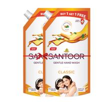 Santoor Classic Gentle Hand Wash Sandalwood and Tulsi Liquid Soap for Clean Hydrated Skin 650ml Pack of 2 Bottles