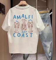 Coastal lobster pattern printed men's T-shirt, casual pure cotton short-sleeved top, summer men's and women's streetwear top S įvairiaspalvis