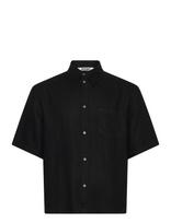Weekday - Relaxed Short-Sleeved Linen-Blend Shirt - Marškiniai trumpomis rankovėmis - Juoda