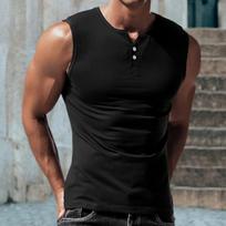 Men's Solid Color Sleeveless Casual Sports Basic T-Shirt L juoda