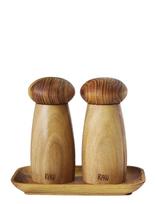 Aida - Raw Teak - Small Ceramic Grinder Set With Tray Grinder H13.4Xd6.0 Cm. / Tray L17Xw10Xh1.9Cm. - Prieskonių malūnėlis - Ruda