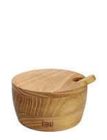 Aida - Raw Teak Salt Jar With Lid + Spoon  Salt Jar: Dia.8.2Xh4Cm, Lid: Dia.8.2Xh1Cm, Spoon: L8.7Cm - Virtuvės stiklainis - Smėlio