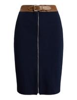 Lauren Ralph Lauren - Faux-Leather-Trim Ponte Pencil Skirt - Iki kelių ir midi sijonai - Tamsiai mėlyna