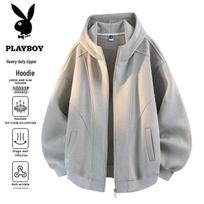 PLAYBOY Men's Hooded Zipper Sweatshirt XL viržių pilka spalva