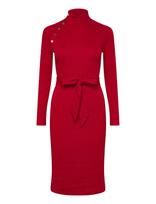 Lauren Ralph Lauren - Button-Trim Rib-Knit Mockneck Dress - Iki kelių ir midi suknelės - Raudona