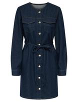ONLY - Onlminnie No Collar Belt Denm Dress - Trumpa suknelė - Tamsiai mėlyna