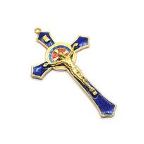 12*7cm Auksinis Šv. Benedikto Kryžius Jėzus Kristus Pakabukas Religija Malda Dekoravimo Reikmenys mėlyna