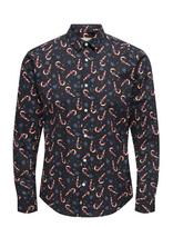 ONLY & SONS - Onself Xmas Aop Slim Poplin Ls Shirt - Laisvalaikio marškiniai - Juoda