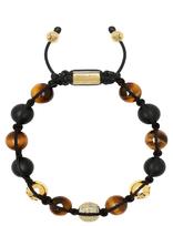 Nialaya - Men's Beaded Bracelet With Gold, Cz Diamond, Matte Onyx, And Brown Tiger Eye - Apyrankė - Ruda