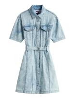 Tommy Jeans - Belted Ss Trucker Denim Dress - Trumpa suknelė - Mėlyna