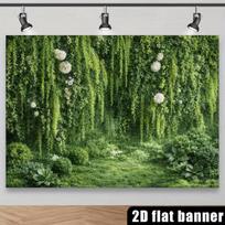 2D Forest Courtyard White Flower Greenery Photo Background Cloth 47.2x31.5inch/120*80cm
