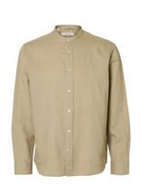 Selected - Slmregclay Linenblend Ls Shirt Band Noos - Lininiai marškiniai - Smėlio