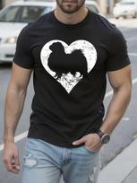 Japanese Chin Dog Lover Tshirt - Black and White Heart Si... S įvairiaspalvis