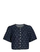 Vila - Vipal 2/4 Dot Denim Top - Marškinėliai trumpomis rankovėmis - Mėlyna