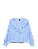 Vero Moda - Vmkaja Ls V-Neck Frill Shirt Wvn - Marškinėliai ilgomis rankovėmis - Mėlyna