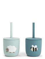 Done By Deer - Silicone Straw Cup 2-Pack Tiny Farm Blue - Puodelis - Mėlyna