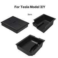 3 vnt. Paslėpta porankių laikymo dėžutė Tesla Model 3 Model Y 2021 2022 Centrinės konsolės organizatorius Model3 2021 2022 Priedai ABS 3pcs black