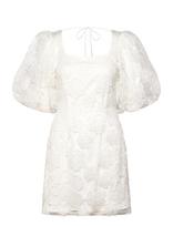 Bubbleroom - Puff Sleeve Embroidered Dress - Trumpa suknelė - Balta