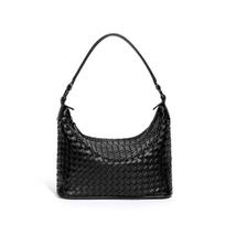Hand-woven messenger bag, textured soft leather women's bag, casual shoulder underarm bag, large-capacity trendy bag.