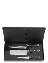 Damascus By Hâws - Santoku Knife 31,7 Cm + Vegetable Knife 30 Cm + Utility Knife 24Cm Wengé - Peilių rinkinys - Ruda