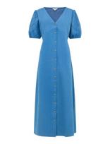 French Connection - Zaves Chambray Puffslv Midi Dr - Marškininė suknelė - Mėlyna