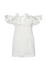 ROTATE - Satin Mini Ruffle Dress - Trumpa suknelė - Balta